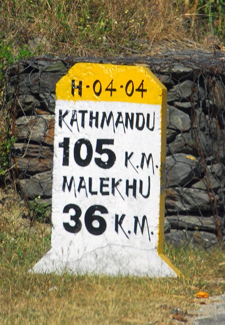 Nepali milestone, 105 km to Kathmandu