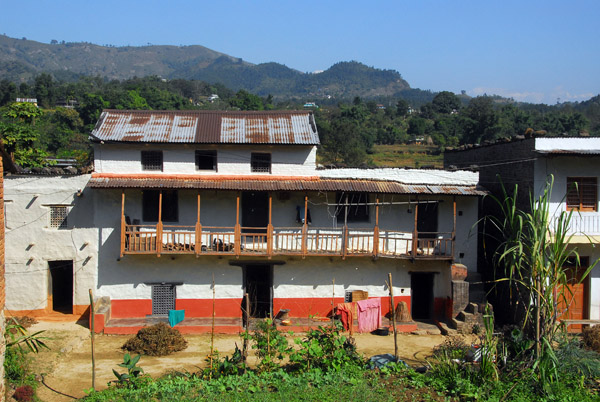 Traditional house with upper balcony, between Pokhara and Damauli