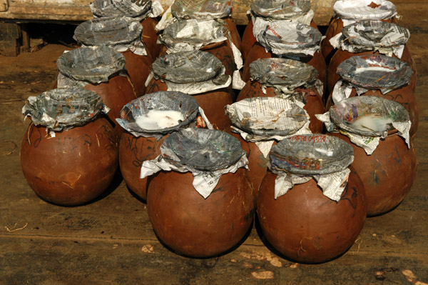 Pots of something on the quay at Sadar Ghat