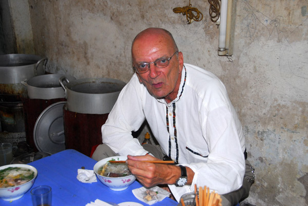 Dad experiencing his first Vietnamese breakfast