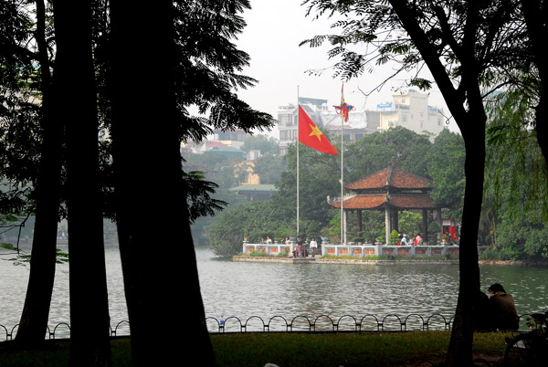 Hoam Kiem Lake with the island of the Jade Moutain Temple