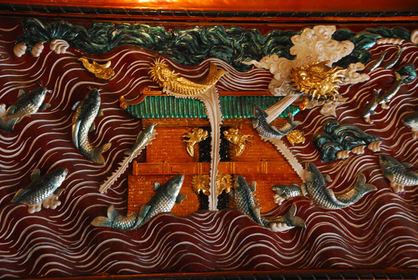 Ornated carved panel with fish and a dragon, Temple of Literature