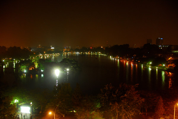 Hoan Kiem Lake at night from City View Cafe