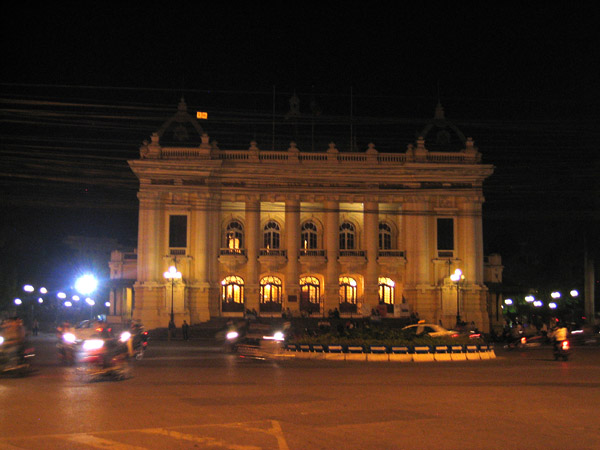 Hanoi Opera House, built by the French 1901-1911, illuminated at night,