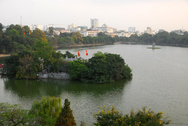 View of Hoan Kiem Lake and the island of Ngoc Son Temple from City View Cafe, Hanoi