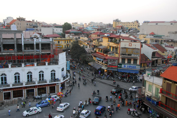 View of Mayhem Square (north end of Hoan Kiem Lake) from City View Cafes rooftop terrace