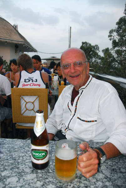 Dad at the City View Cafe with a Saigon Beer!
