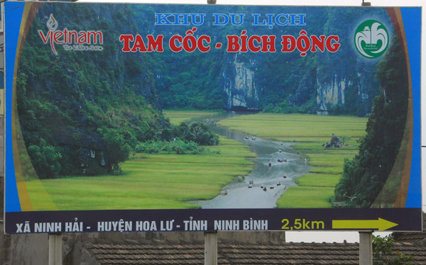 Bill board for Tam Coc, Ninh Binh's main attraction