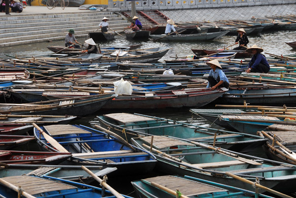 Tam Coc row boats waiting for customers, Ninh Binh