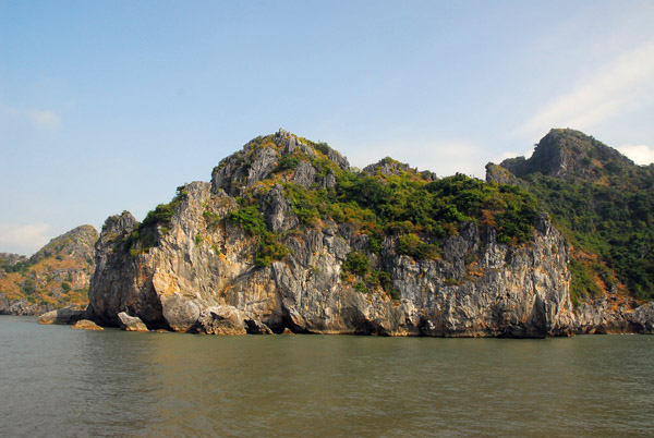Limestone cliffs of the southern coast of Cat Ba Island, Vietnam