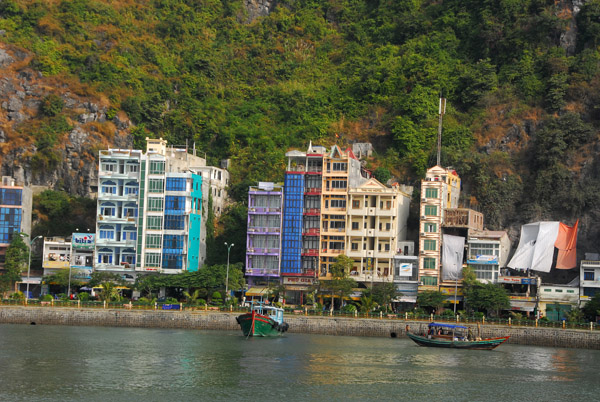Hotel strip along the waterfront, Cat Ba Town