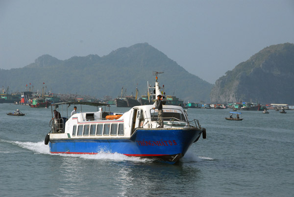 The Thong Nhat 05 pulling in behind our hydrofoil from Haiphong