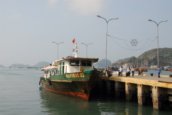 The slow boat, Hai Phong 03, tied up at Cat Ba Town