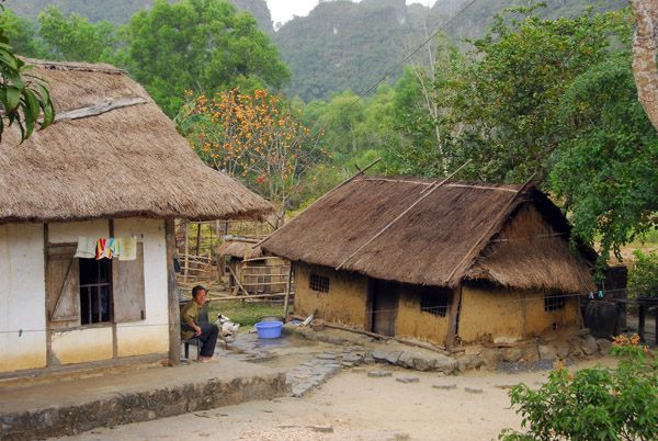 Traditional rural Vietnamese thatched huts, near the entrance to Cat Ba National Park