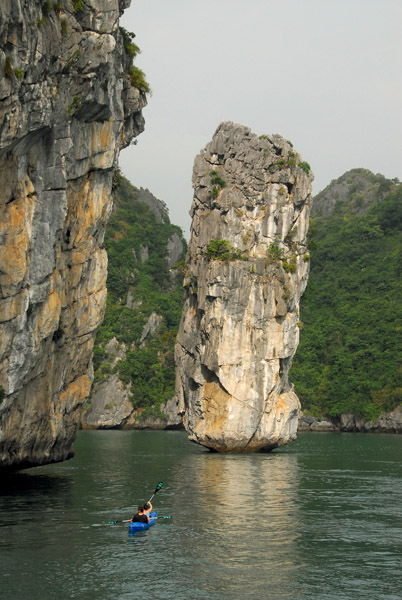 Free-standing limestone pillar, Halong Bay