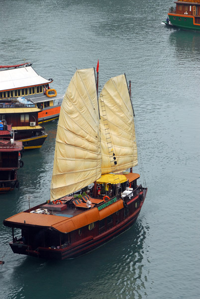 Lagoon Explorer with sails raised, Halong Bay