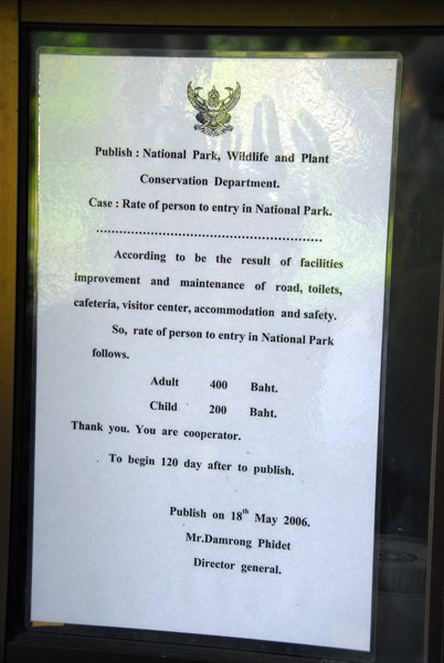 Admission charges, Doi Inthanon