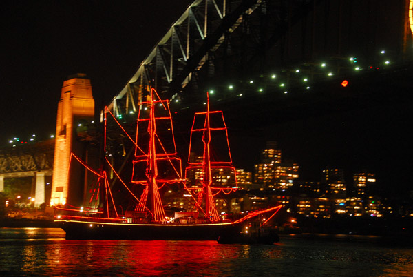 Tall ship decked out in festive lights, New Years Eve 2008, Sydney