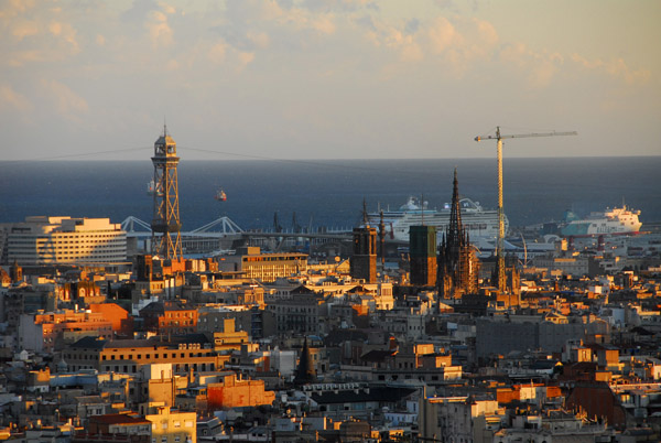 Barcelona Old Town, Port and Torre Jaume I from Sagrada Familia