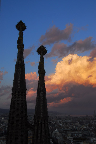 Sagrada Famlia spires, sunset