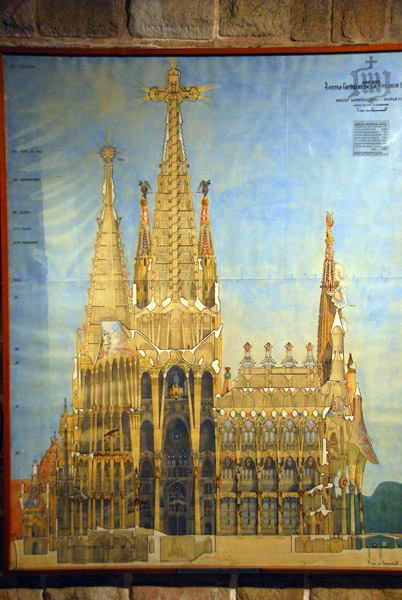 Drawing of a cross section of Sagrada Famlia