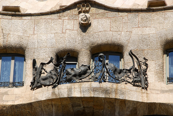 Ornate ironwork on a balcony of Casa Mila (la Pedrera)