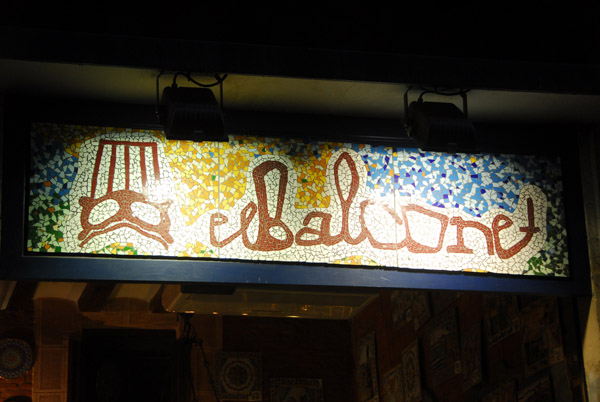 Sign El Balconet made of broken ceramic tiles (trencads)