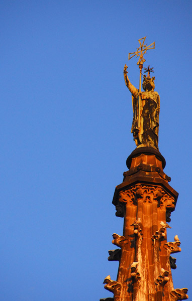Statue atop the spire of Cathedral of Santa Eulalia, Barcelona
