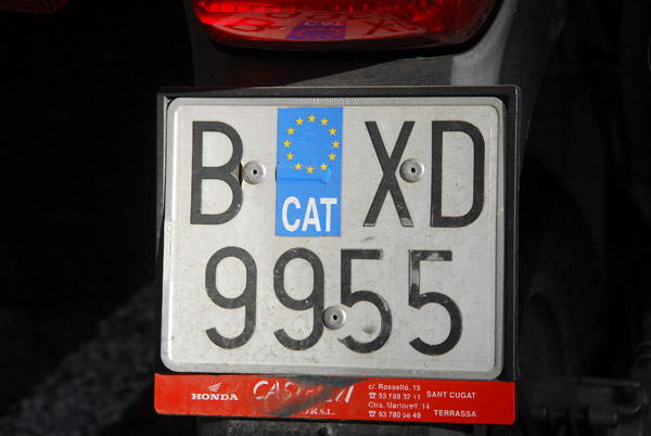 Barcelona license plate with CAT sticker for Catalunya