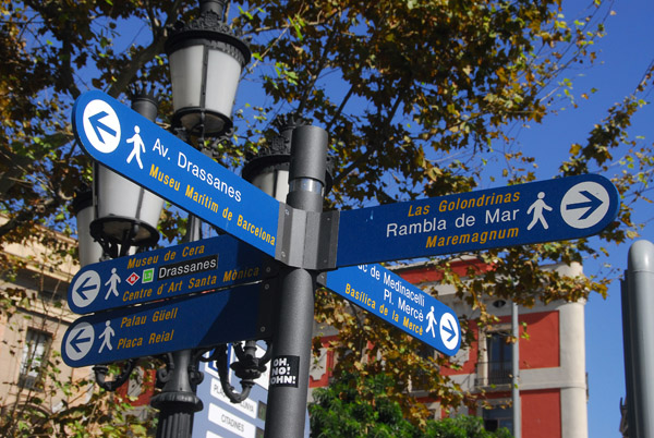 Pedestrian signs in central Barcelona