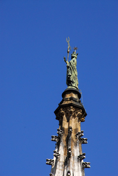 Statue atop the spire of Cathedral of Santa Eulalia, Barcelona