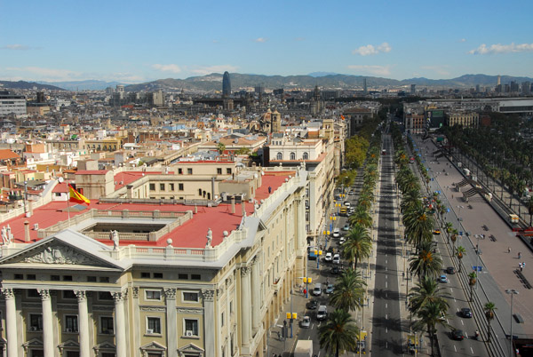 Passeig de Colom along the Barcelona waterfront from the top of the Columbus Monument