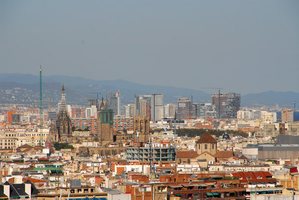 Barcelona Cathedral and city center from Montjuc