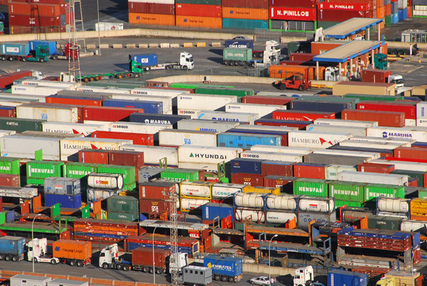 Hundreds of containers on the quai at the Port of Barcelona