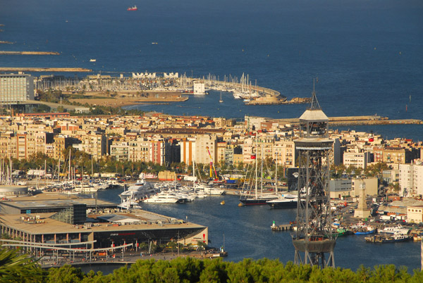 View of Port Vell and Torre Jaume I from Montjuc
