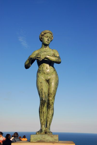 Statue of a naked girl in honor of  Gaspar de Portol, the first Governor of California
