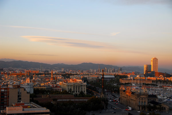 Evening falls over Barcelona, seen from Montjuc