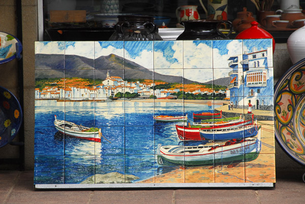 Painted tilework of the harbor of Cadaqus