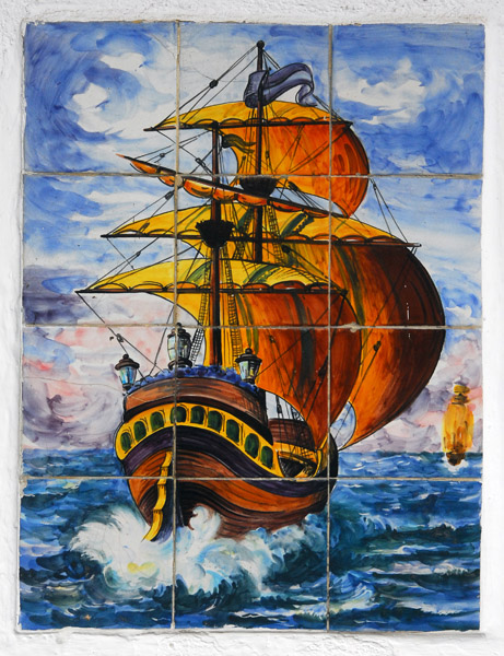 Painted tilework of a sailing ship, Cadaqus