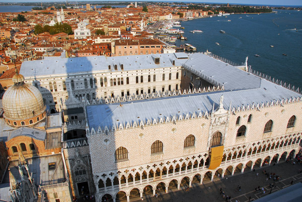 Shadow of the Campanile cast across the Doge's Palace by the late afternoon sun ac