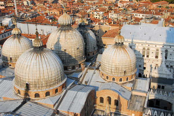The five domes of St. Mark's Basilica seen from the Campanile
