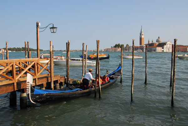 Venetian gondola tied up at the Molo, Basin of San Marco