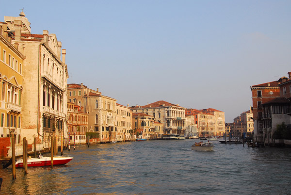 On a ACTV Water Bus (vaporetto) sailing up the Grand Canal from Ponte dell'Academia towards Ponte di Rialto, early morning