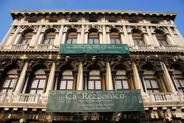 Ca'Rezzonico, Venetian palazzo with a large white marble faade on the Grand Canal, today a museum of 18th C. Venice