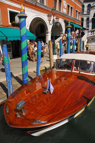 Wooden motorboat that wouldnt look out of place in a James Bond movie, Venice
