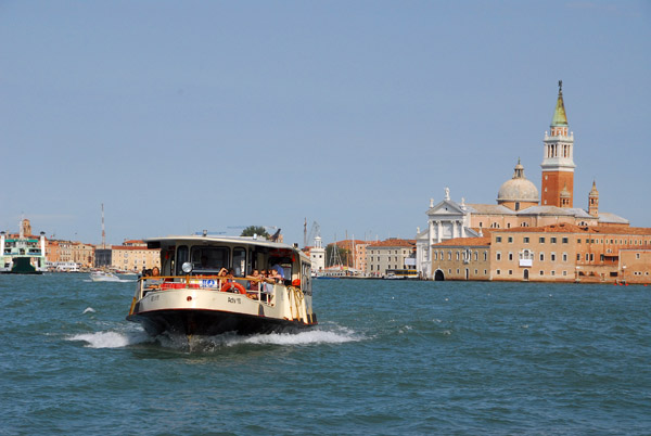 A Venetian Actv vaporetto with San Giorgio Maggiore
