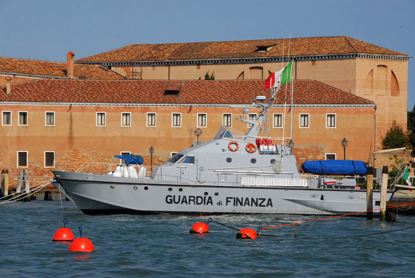 Italian Guardia di Finanza patrol boat tied up at Zitelle on Giudecca