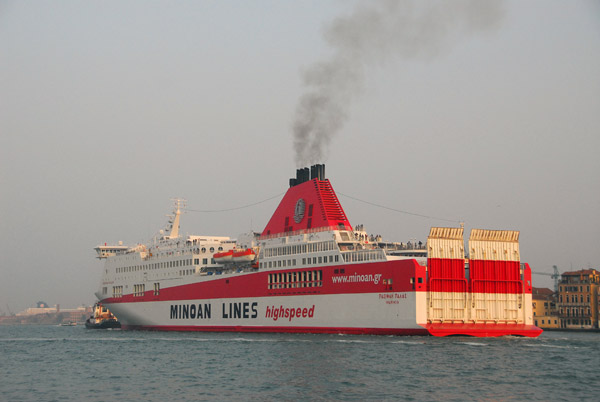 Greek ferry Pasiphae Palace of the Minoan Line from Crete sailing up the Canale della Giudecca for the Port of Venice