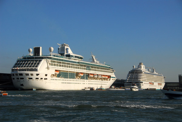 Ms Crystal Serenity docked in front of MS Legend of the Seas at the Port of Venice