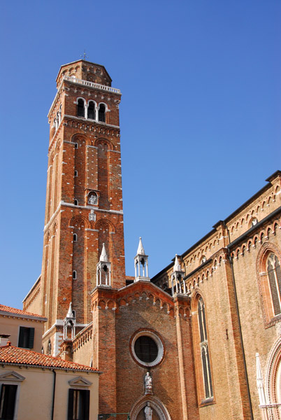 The 1396 Campanile of i Frari, 2nd tallest in Venice, with the door that is mainly used